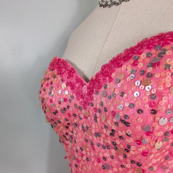 Mermaid Prom Dress Maxi Gown 4 Pink Vintage Y2K Sequin Strapless Coquette Girly - Picture 9 of 11